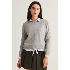 J Crew Top Women Large Gray Sweatshirt Striped Tie Back Preppy Academia Corpcore